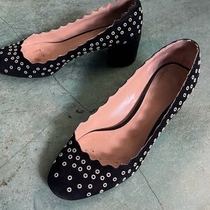 Chloe Black and Cream Scalloped Heels